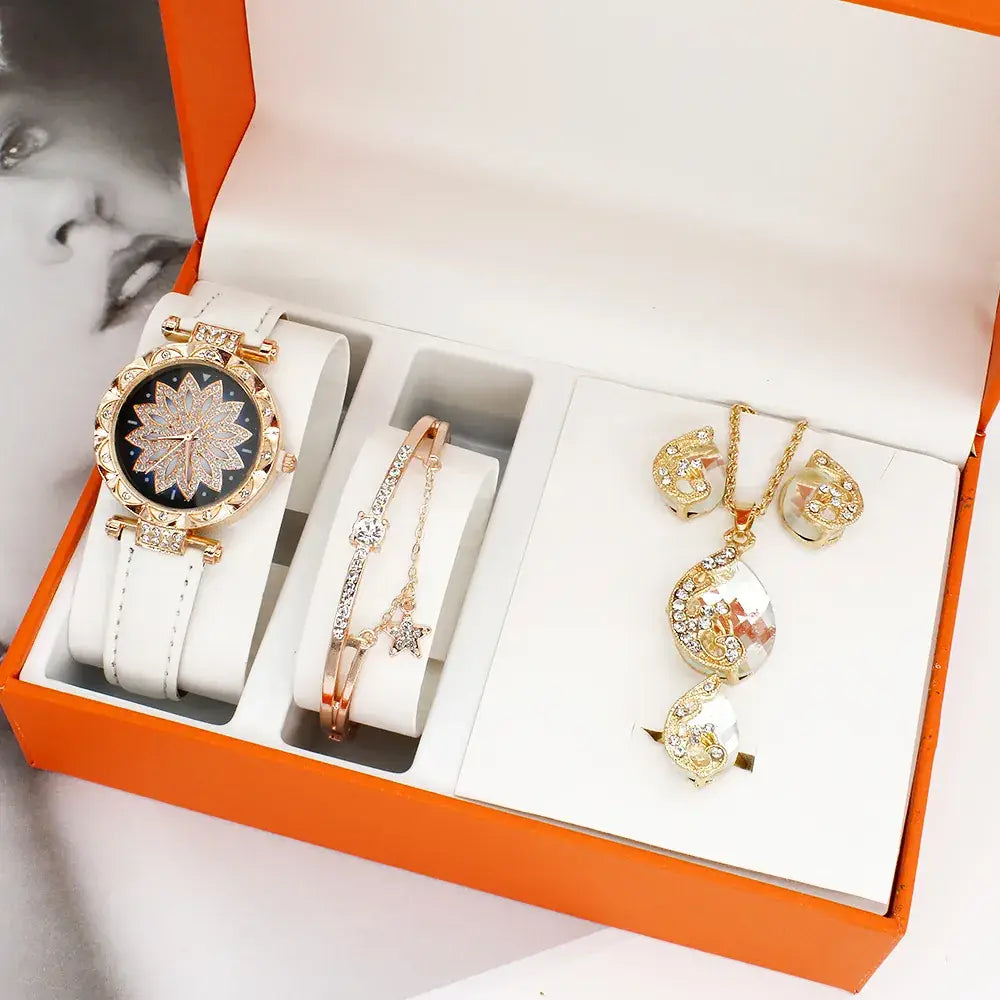 Women's Red Crystal Watch & Jewelry Set