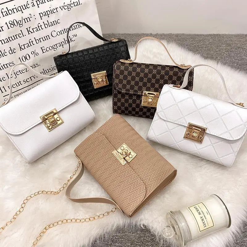 White Lock Chain Women's Small Square Bag