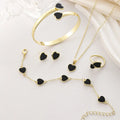 Red Heart Bracelet Earrings Necklace Set Gold Plated