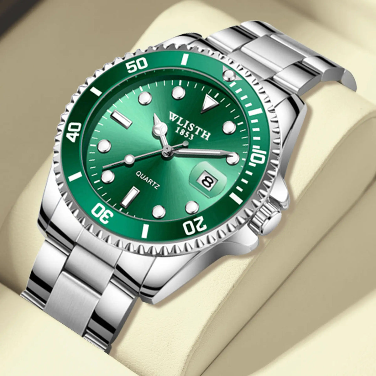 Men's Green Chronograph Watch with Stainless Steel Band