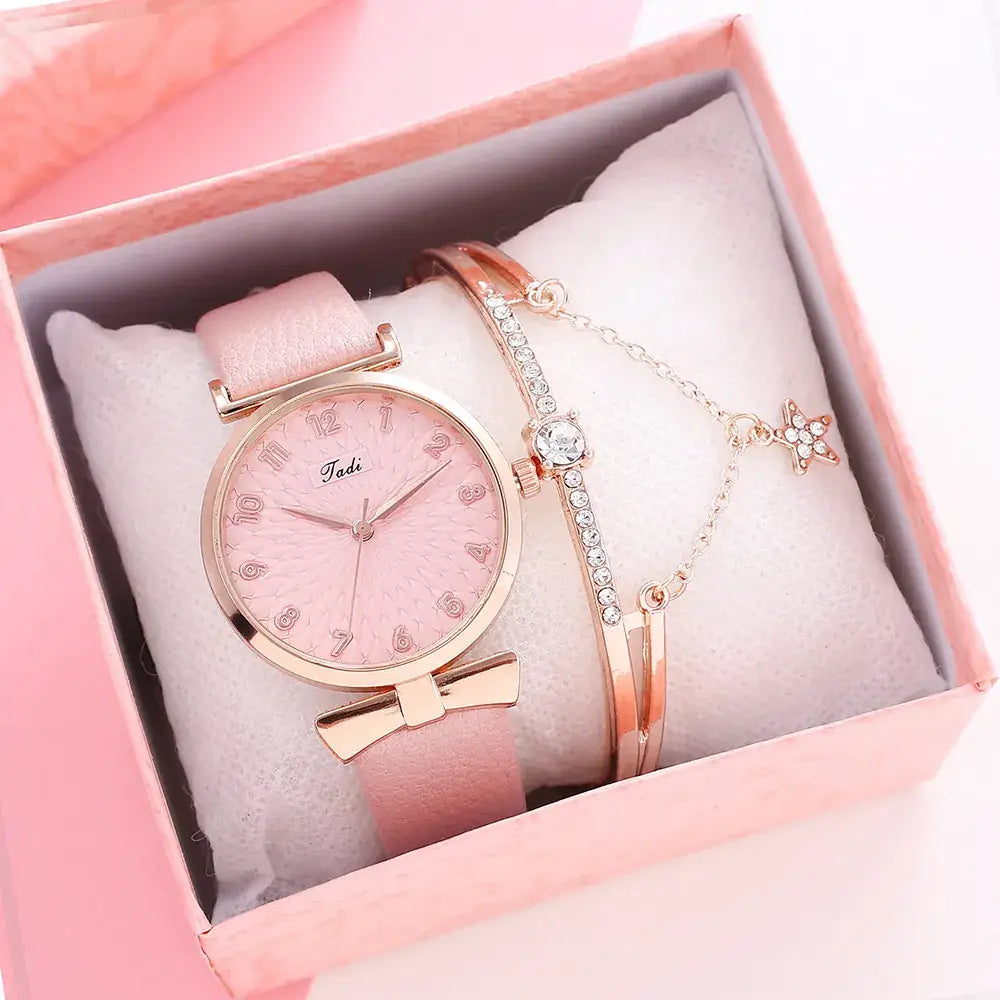 Pink Rose Gold Watch & Bracelet Set for Women