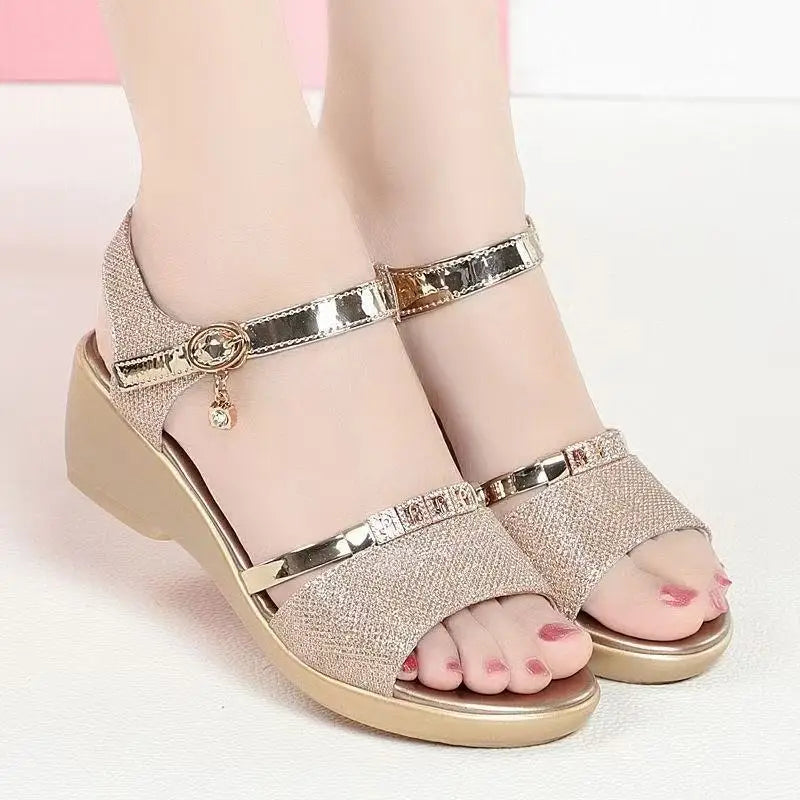 2025 Silver Rhinestone Wedge Sandals for Women