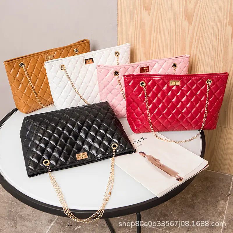 Black Quilted Women's Shoulder Bag with Gold Chain