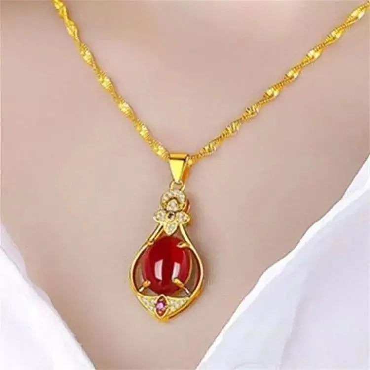 Red Gold Pendant Necklace for Women with Red Stone & Sparkle