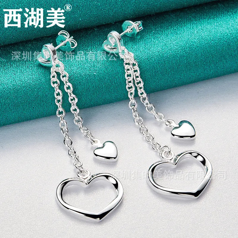 Silver Heart Earrings for Women's Jewelry