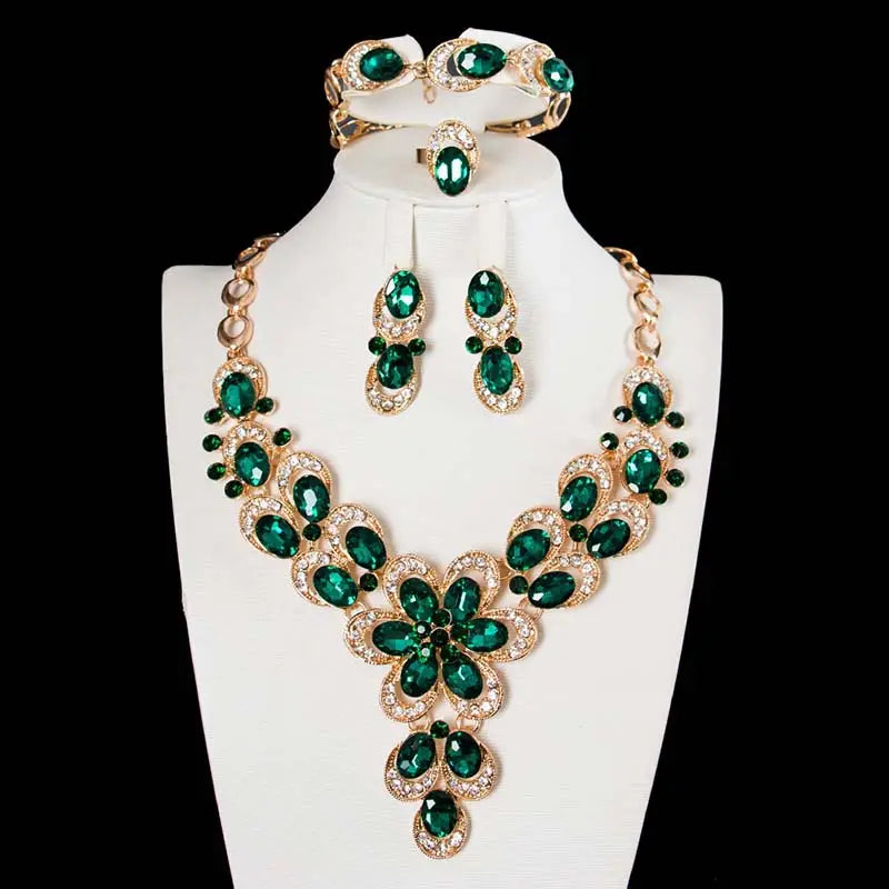 Exaggerated Crystal Flower Necklace Set for Women