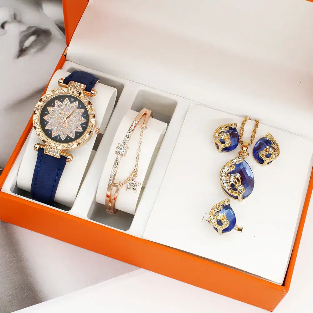 Women's Red Crystal Watch & Jewelry Set