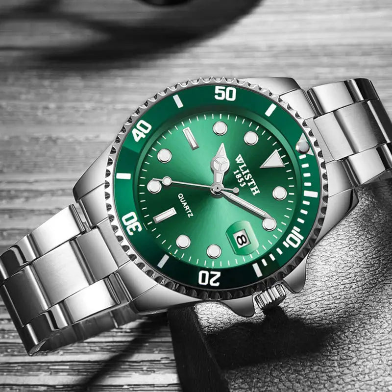 Men's Green Chronograph Watch with Stainless Steel Band