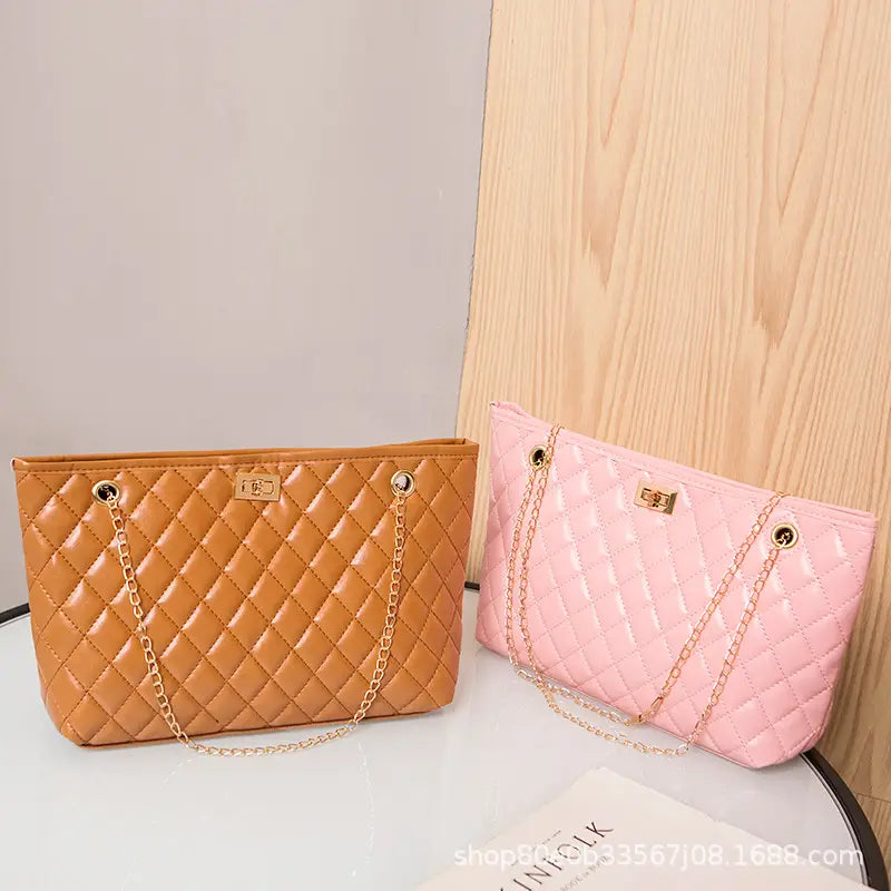 Black Quilted Women's Shoulder Bag with Gold Chain