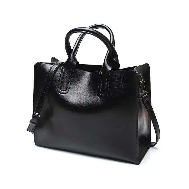 Blue Leather Shoulder Bag for Women Retro Style