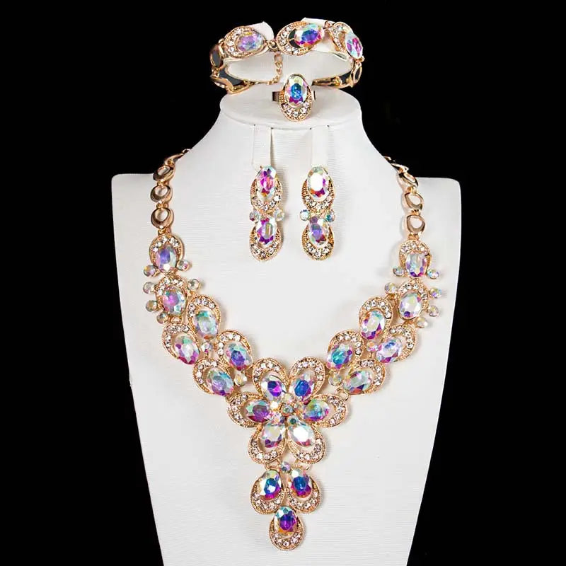Exaggerated Crystal Flower Necklace Set for Women