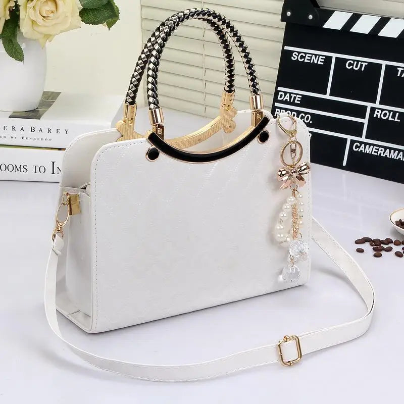 White Women's Crossbody Bag with Pearl Tassel