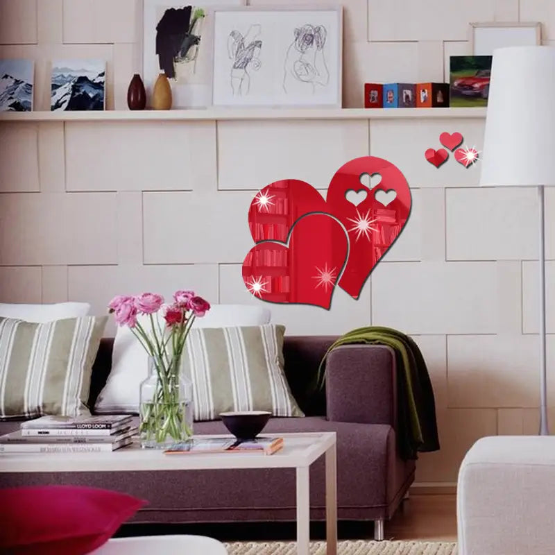 3D Acrylic Heart Mirror Wall Stickers for Living Room Decor