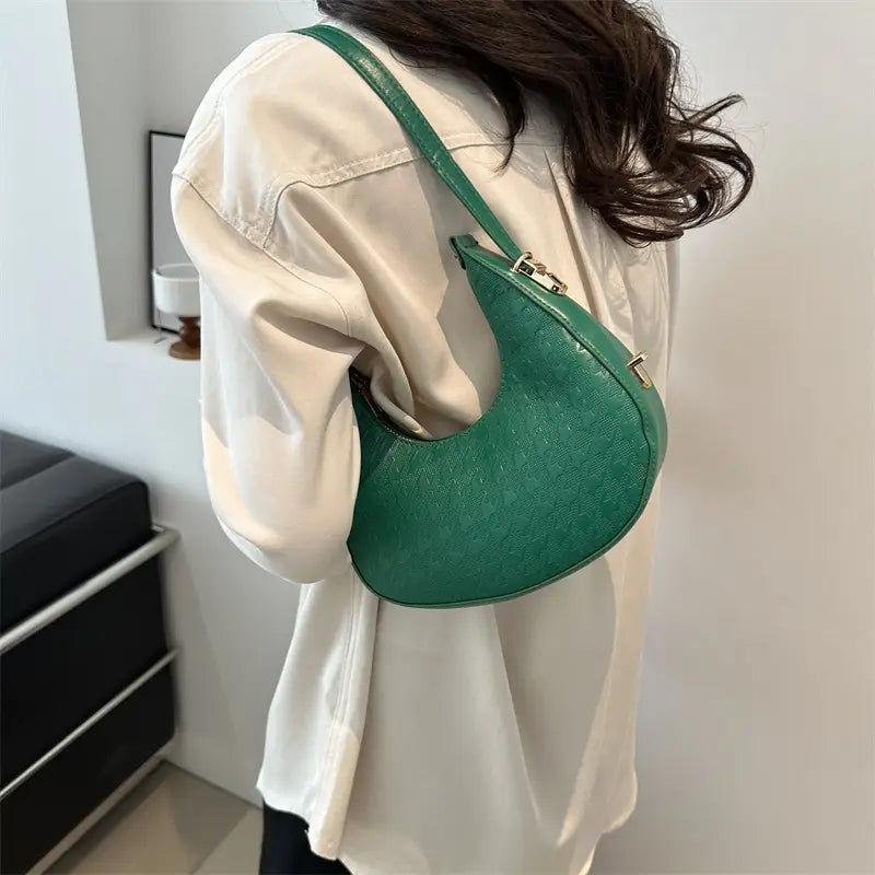 Green Embossed Shoulder Bag for Women 2025
