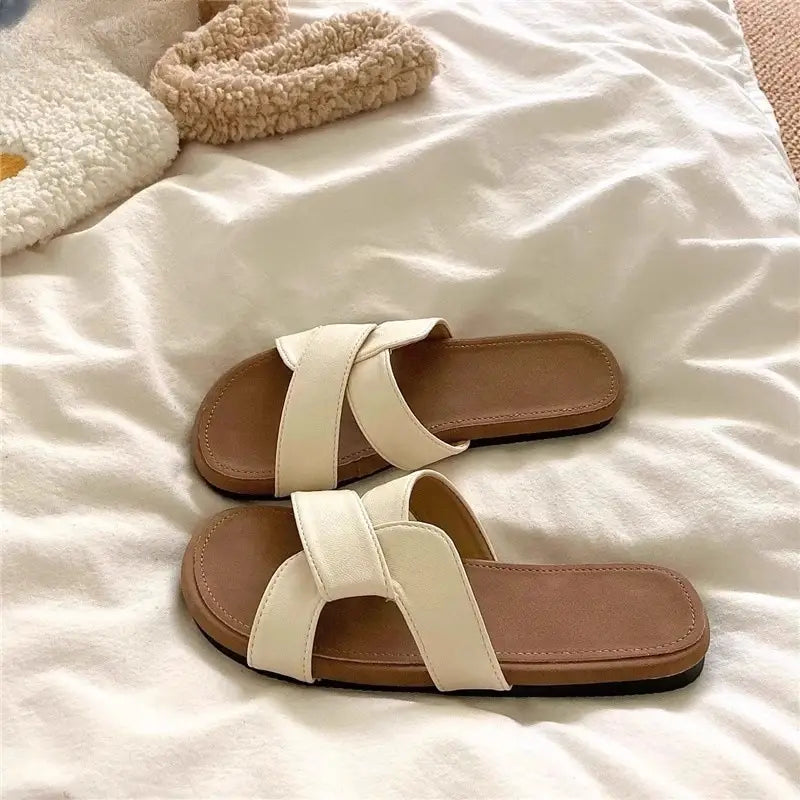 Women Cross Strap Flat Sandals Black Summer