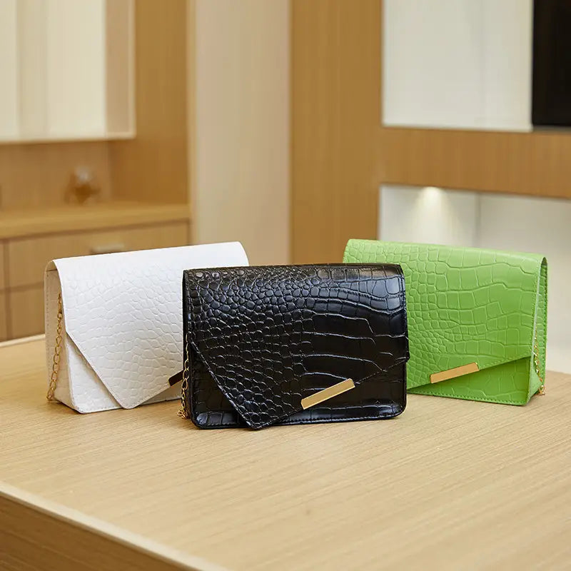 Black Croc Texture Women's Crossbody Bag 2022