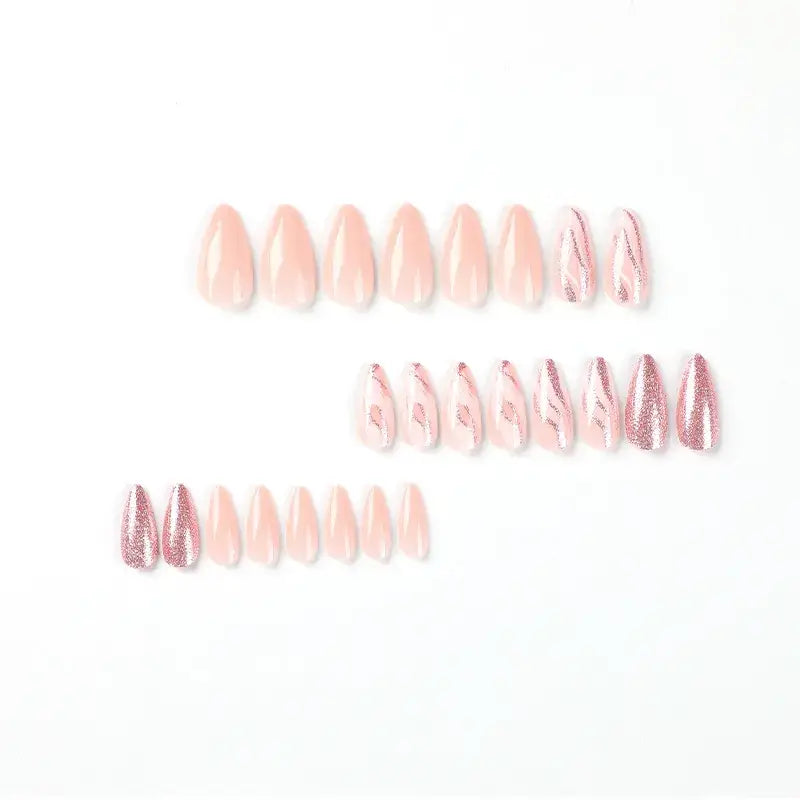 Glitter Nail Art Set of 10 Pink & Nude Fake Nails