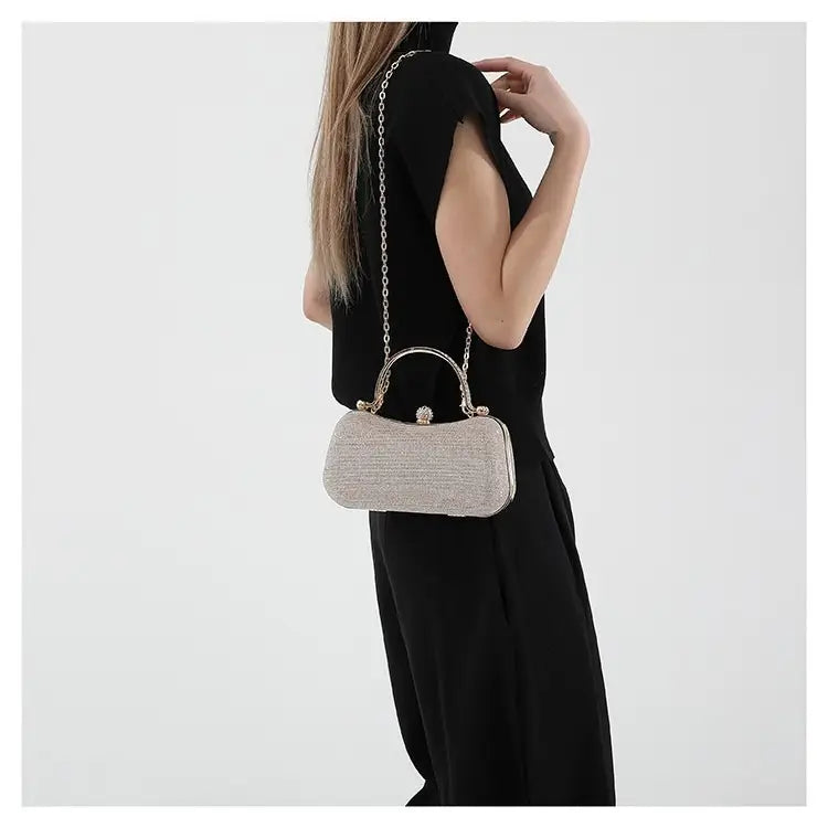 Textured Gold Women's Shoulder Bag with Chain Crossbody