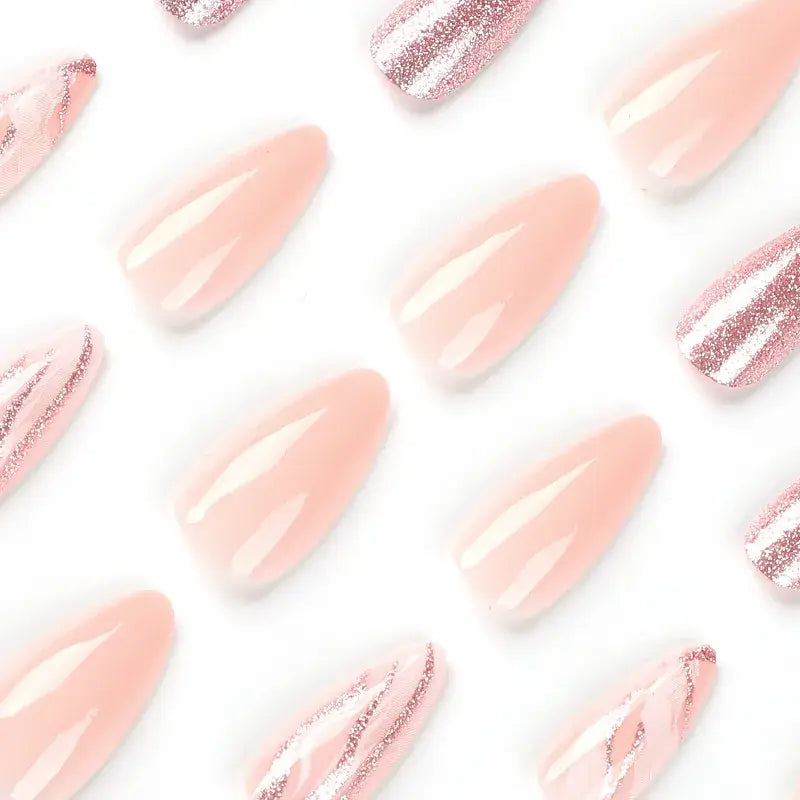 Glitter Nail Art Set of 10 Pink & Nude Fake Nails
