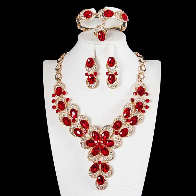 Exaggerated Crystal Flower Necklace Set for Women