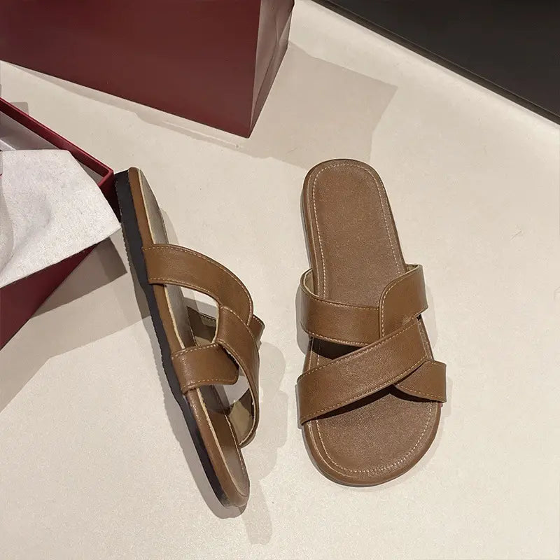 Women Cross Strap Flat Sandals Black Summer
