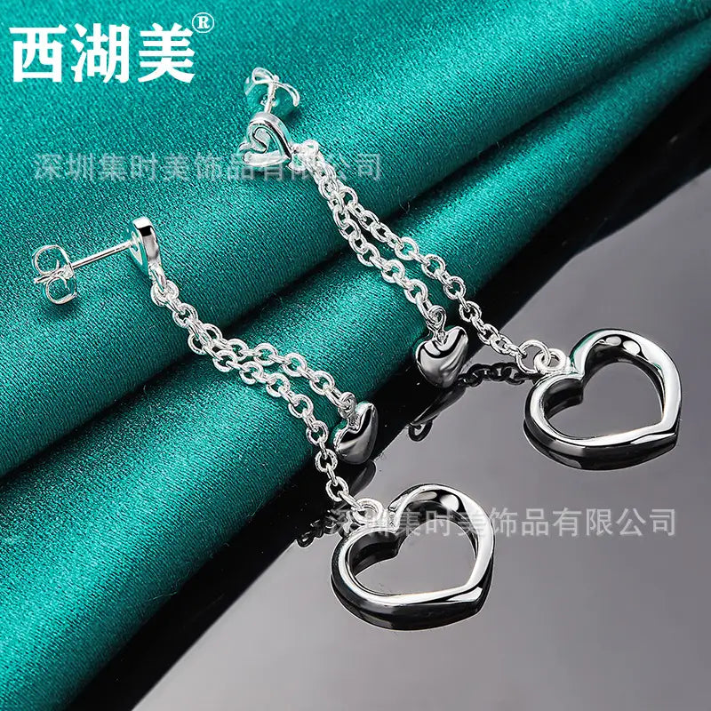 Silver Heart Earrings for Women's Jewelry