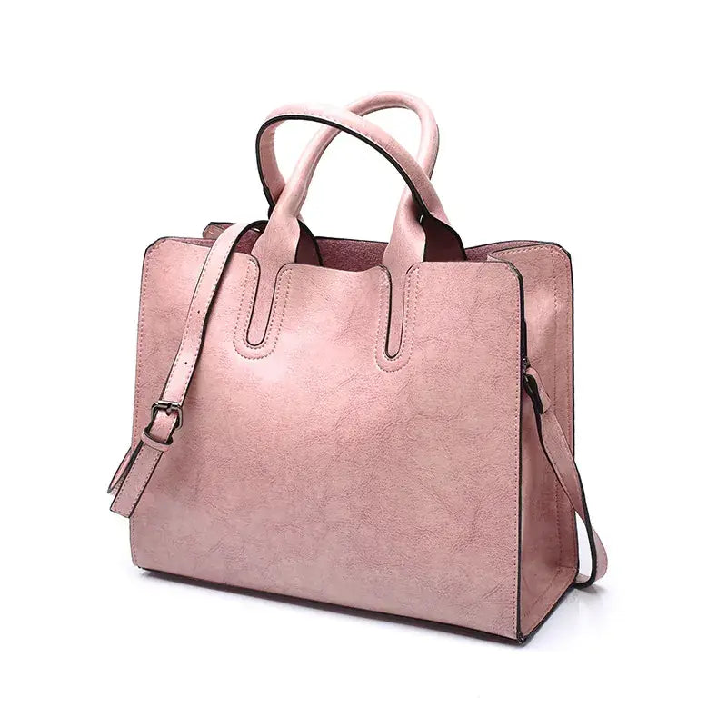 Blue Leather Shoulder Bag for Women Retro Style