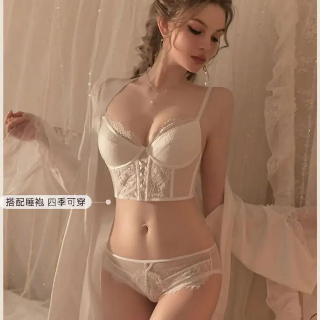 French Style Lace Cup Bra Set Black