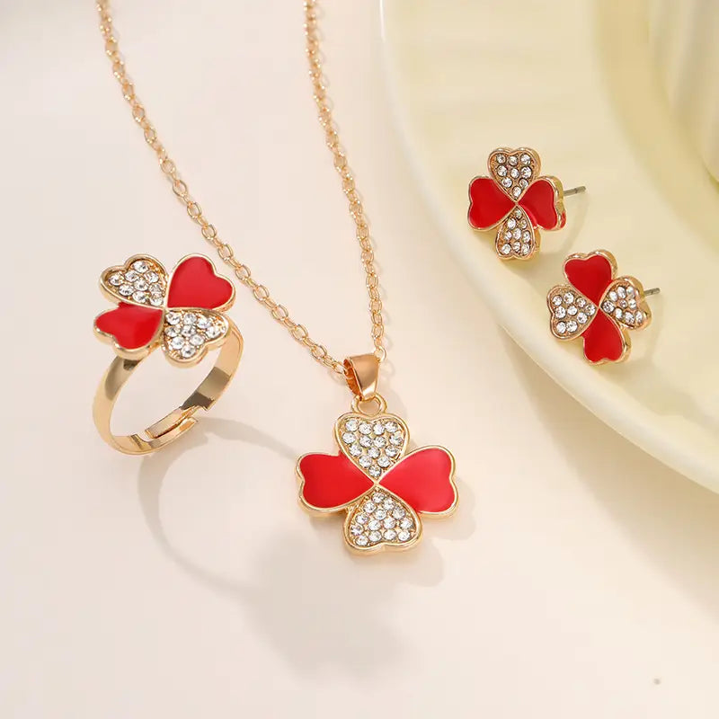 Red Four-leaf Clover Jewelry Set for Women