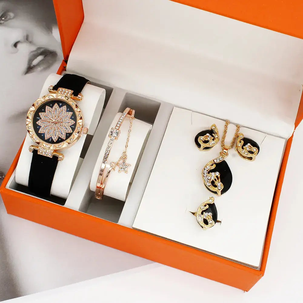 Women's Red Crystal Watch & Jewelry Set