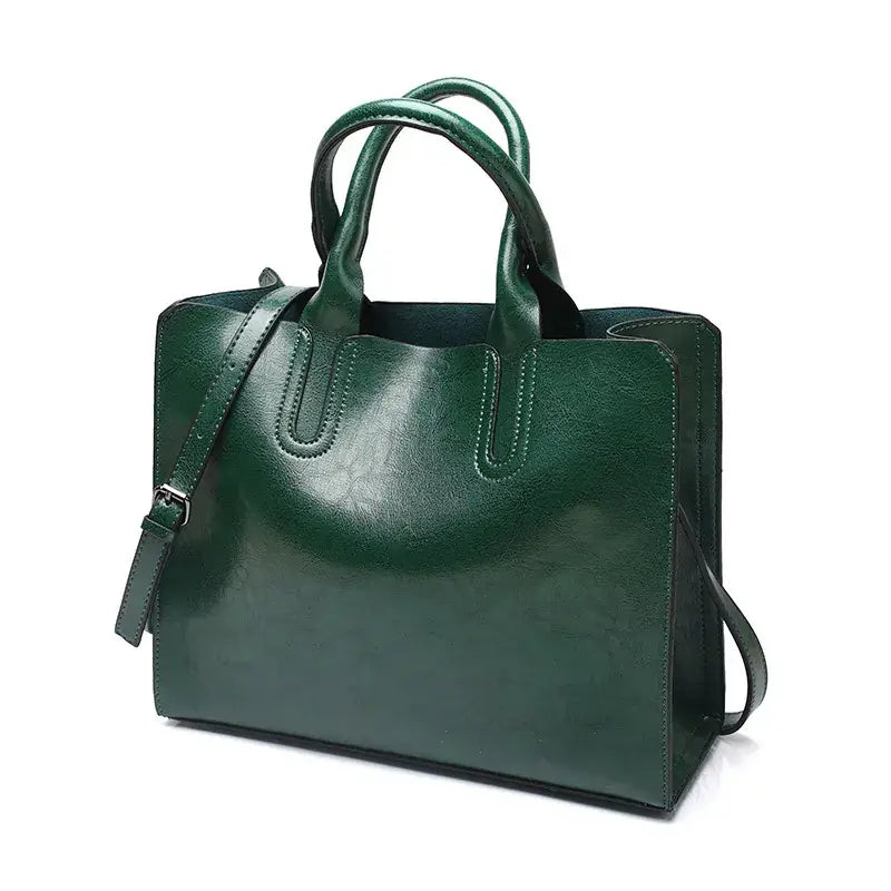 Blue Leather Shoulder Bag for Women Retro Style