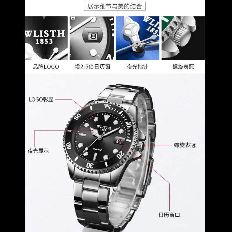 Men's Green Chronograph Watch with Stainless Steel Band