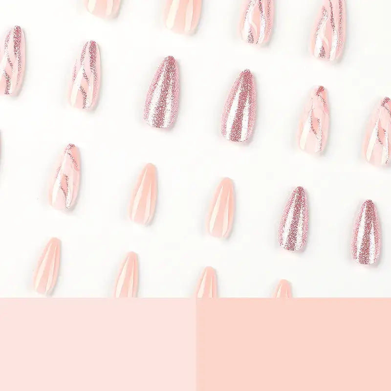 Glitter Nail Art Set of 10 Pink & Nude Fake Nails