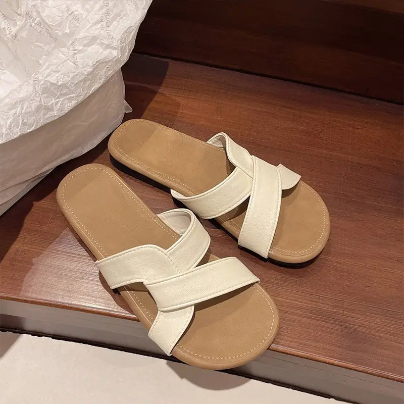 Women Cross Strap Flat Sandals Black Summer