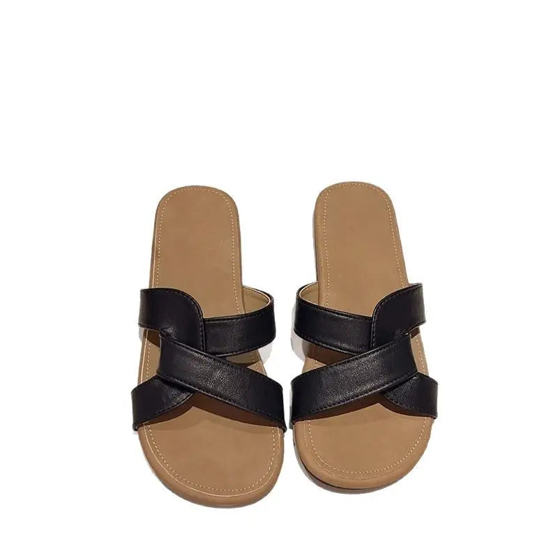 Women Cross Strap Flat Sandals Black Summer