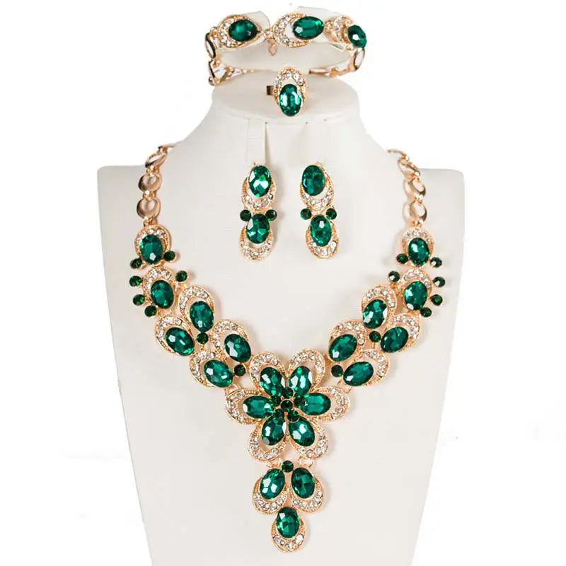 Exaggerated Crystal Flower Necklace Set for Women