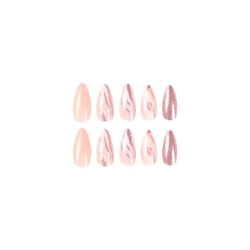 Glitter Nail Art Set of 10 Pink & Nude Fake Nails