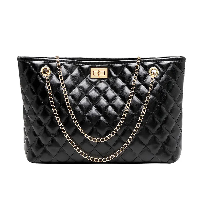 Black Quilted Women's Shoulder Bag with Gold Chain