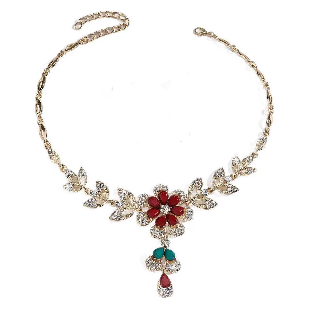 Luxury Green Flower Necklace Earrings Set for Women
