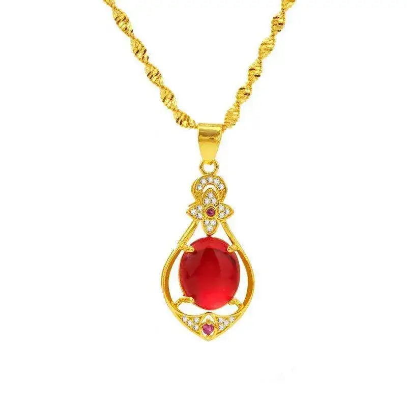 Red Gold Pendant Necklace for Women with Red Stone & Sparkle