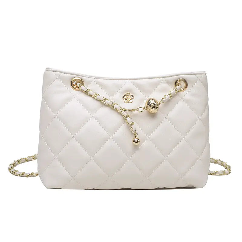 White Quilted Diamond Chain Crossbody Bag for Women