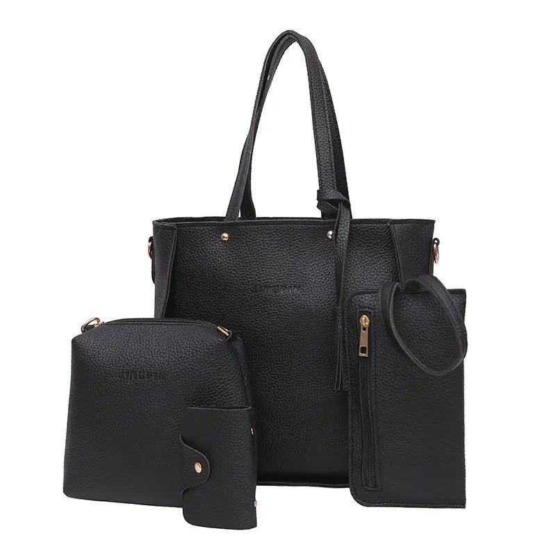 Women's 4-Piece Pink Leather Handbag Set