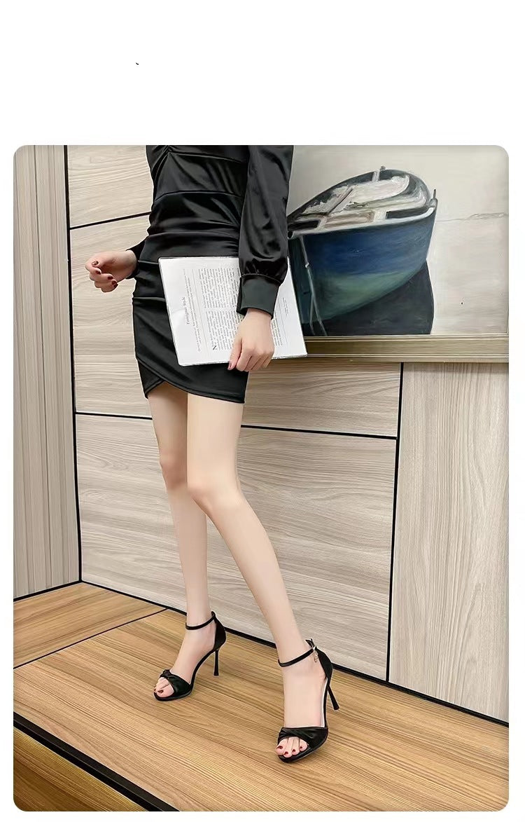 High Heels for Women 2025 Summer New Style One-Line Twist Black Stiletto Sexy and Beautiful Versatile Open-Toe Sandals