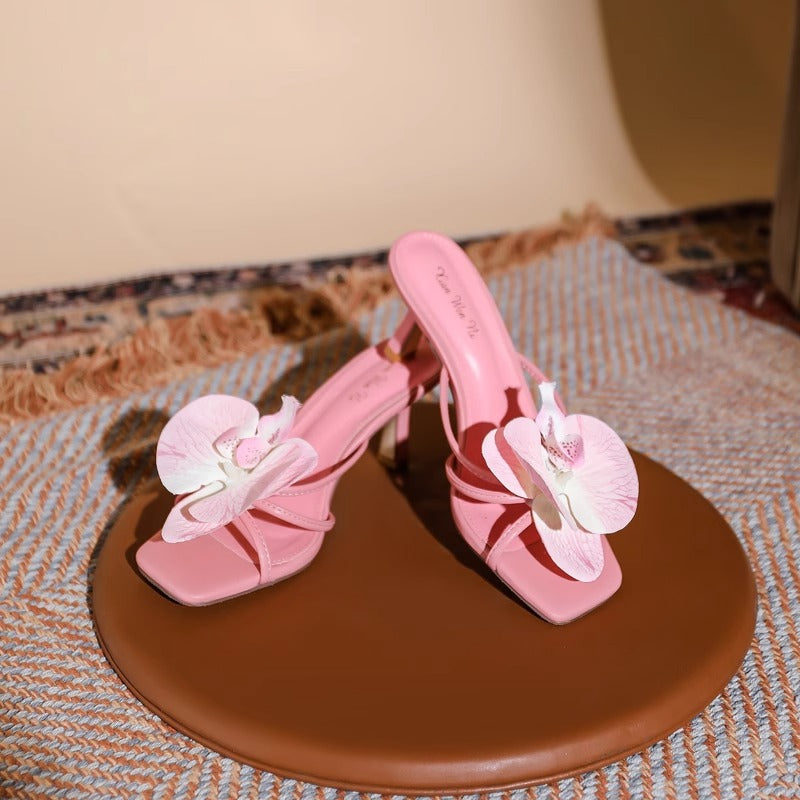 Trendy Travel Beach Sandals, European and American Style, 2026 New Floral Open-Toe High-Heeled Slippers for Women, Summer Outdoor Fashion