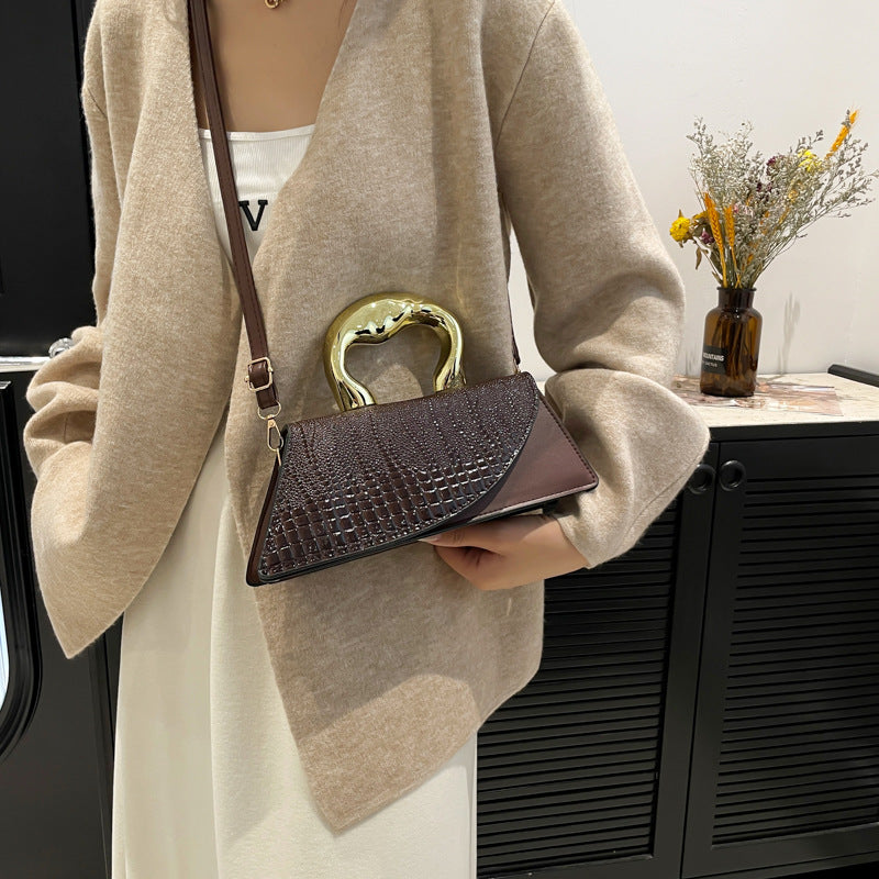 Autumn 2024 New Niche Design Handbag Women's Bag Personalized Crocodile Shoulder Bag Patent Leather Glow Face Crossbody Bag