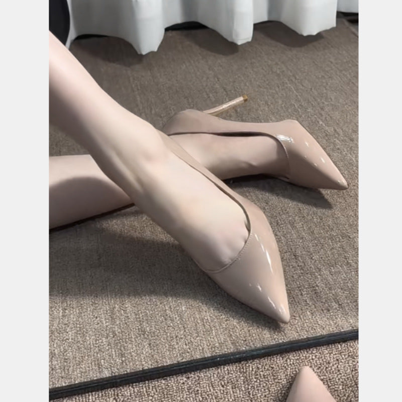 Non-Abrasive Nude High-Heeled Shoes with a Niche Design and Elegant Summer Style That Are Not Tiring for the Feet, Pointed-Toe Stiletto Heels with Skirts and Flats for Women