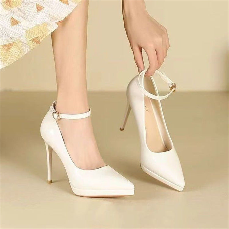 Women's Single-Strap Shoes 2026 New Style Elegant Pointed Toe Ultra-High Thin Heel Comfortable Waterproof Platform High Heels Patent Leather