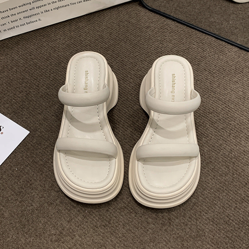Thick-soled height-increasing sandals and slippers for women's 2025 summer latest outdoor wear fashionable all-match casual small one-word sandals with sandals
