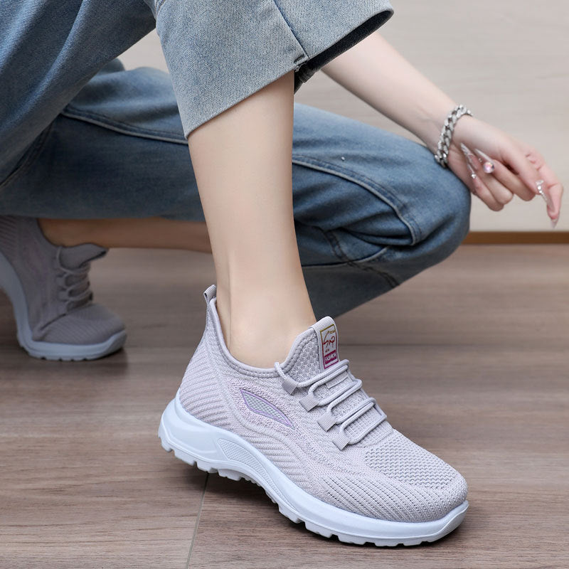 Spring New Women's Shoes, Breathable Fly-Knit Lightweight and Comfortable Walking Shoes, Middle-Aged and Elderly Mom's Shoes, Sports and Casual Shoes