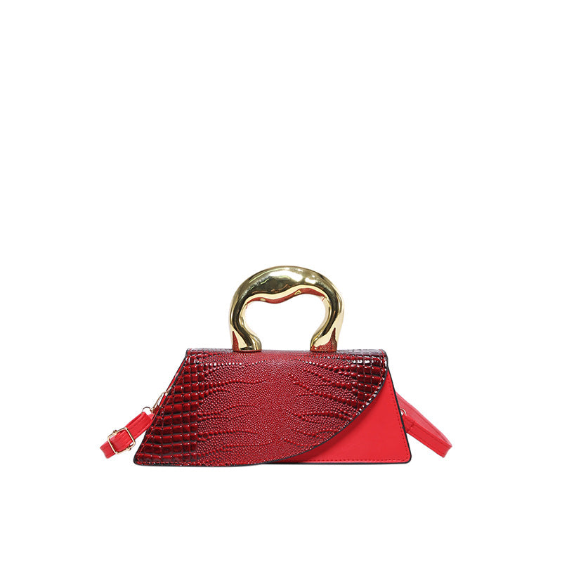Autumn 2024 New Niche Design Handbag Women's Bag Personalized Crocodile Shoulder Bag Patent Leather Glow Face Crossbody Bag
